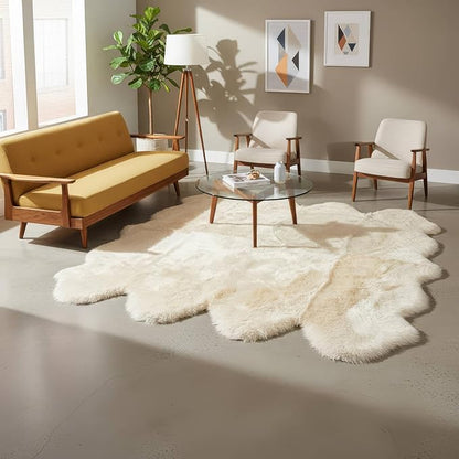 Premium Genuine Sheepskin Rug 6' x 8' Long Fur Soft & Natural Shaggy Living Room Rug, Champagne Cream, Eight Pelt