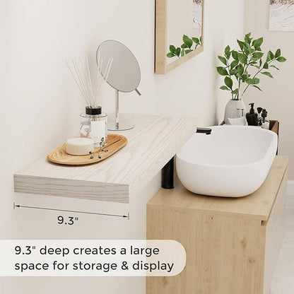 Fun Memories Floating Shelves for Wall, 24 x 9.3 Floating Shelf Wall-Mounted, Rustic Wood Bathroom Shelf Set of 2, Deep Bookshelf Storge Shelves for Living Room, Bedroom, Farmhouse, Brich Color