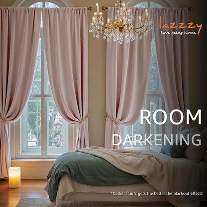Lazzzy Velvet Blackout Curtains Thermal Insulated Room Window Drapes Super Soft Luxury Curtains for Living Room Bedroom Rod Pocket 2 Panels, Dusty Pink, 52" W x 102" L