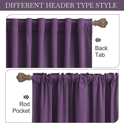RYB HOME Purple Velvet Curtains 84 inches Length, Back Tab & Rod Pocket Soft Fabric Blackout Thermal Insulated Curtains & Drapes for Bedroom Dining Room, Purple, W 52 x L 84, 2 Panels Set