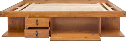 memomad Bali Storage Platform Bed with Drawers (King Size, Oak Brown Wood)