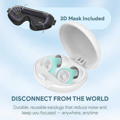 Silicone Ear Plugs for Sleeping – 27 dB Noise Reduction, Reusable Soft Earplugs for Side Sleepers + Bonus 3D Blackout Sleep Mask for Travel, Snoring & Migraine Relief