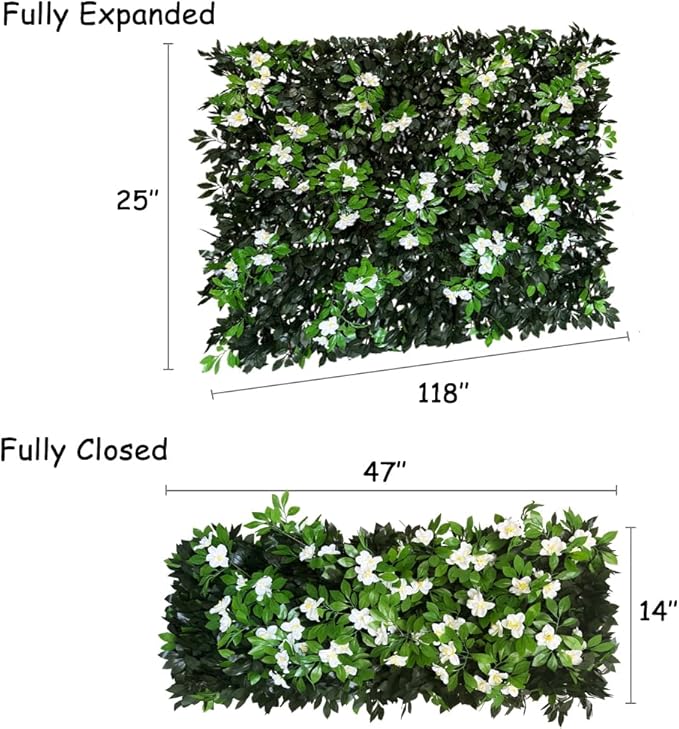 Sumery Expandable Fence Privacy Screen for Balcony Patio Outdoor,Decorative Faux Ivy Fencing Panel,Artificial Hedges (Single Sided Leaves) (4, Branches -White Fowers)