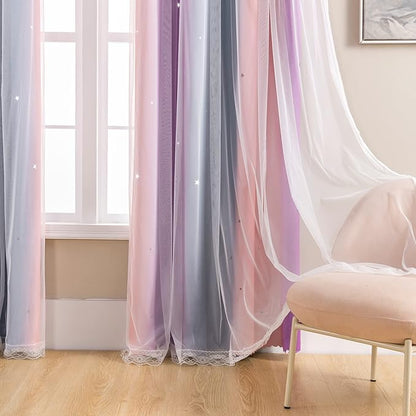 XiDi Curtains for Bedroom Decor, Rainbow GreyPinkPu-34-96