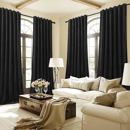 AUSSPVOCT Black Velvet Blackout Curtains 96 Inches for Bedroom, Light Reducing Thermal Curtain Elegant Soft Luxury Room Darkening Window Drapes for Living Room, Back Tab Rod Pocket, W52 x L96, 2 Pcs