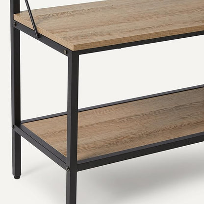 Amazon Basics Entry Bench with Hooks, Hall Tree with Shoe Storage Bench, Steel Frame, Oak Finish