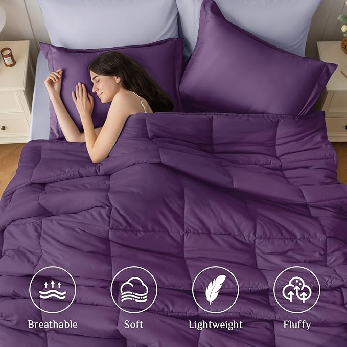 JOLLYVOGUE California King Comforter Set, Ultra-Soft Bed in a Bag Cal King Size 7 Pieces, Oeko-TEX Certified Bedding Set With Down Alternative Comforter, Sheets, Pillowcases & Shams, Purple & Lavender