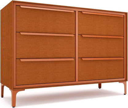 Naima Premium Fabric Dresser - Strong Metal Frame, 6 Spacious Sag-Proof Drawers with Sleek Metal Handles - Premium & Durable Storage Solution for Your Home (Orange)