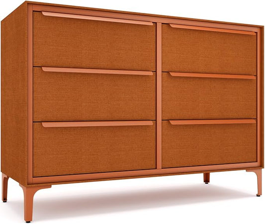 Naima Premium Fabric Dresser - Strong Metal Frame, 6 Spacious Sag-Proof Drawers with Sleek Metal Handles - Premium & Durable Storage Solution for Your Home (Orange)