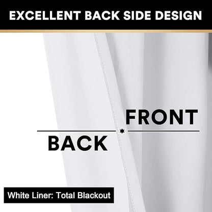 PrinceDeco 100% Blackout Linen Curtains for Bedroom Linen Blackout Curtains 84 Inches Sliding Door Curtain Thermal Drapes for Sliding Glass Door Room Divider Drapes,W100 X L84 Inch, Pure White