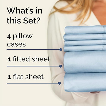 Cal King 6 Piece Sheet Set - Cooling, Comfy & Breathable - Hotel Luxury Bedding, Includes Fitted Sheet for Women, Men, Kids & Teens - 1 Flat, 1 Fitted Sheet, 4 Pillowcases w/Deep Pockets - Sky Blue