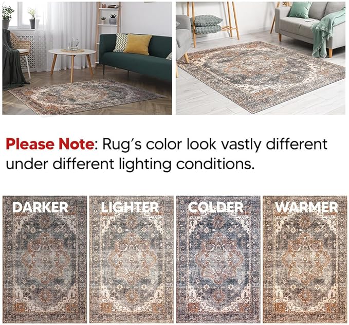 Keen Home Design 2x7 Rug - Machine Washable Runner Rug with Non-Slip Backing, Ideal for Hallway, Entryway, Kitchen, Laundry Room - Vintage, Easy Clean, Durable, Low Pile Rug - (2'6" x 7')