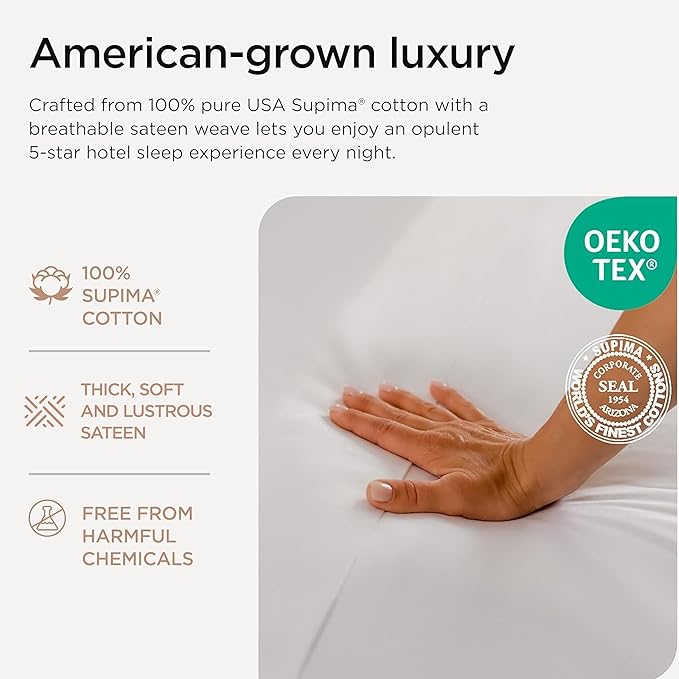 Threadmill 100% American Certified Supima Cotton Sheets King Size - 1200 Thread Count, 4Pc King Size Sheets Set, Smooth Sateen, Ultra Luxury Bed Sheets, 17" Deep Pocket King Sheet Set - White Sheets