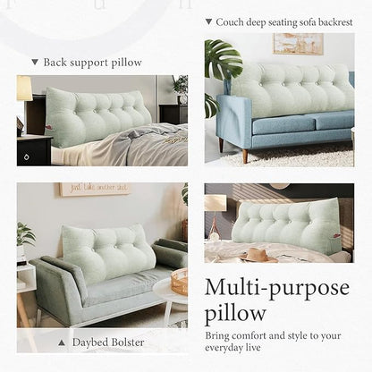 homecozy Wedge Headboard Pillow Dorm Room Reading Pillow Back Support for Sitting Up in Bed Bolster Lumbar Cushion Body Positioning Bedrest Cotton Linen 59in Grey-Beige Queen