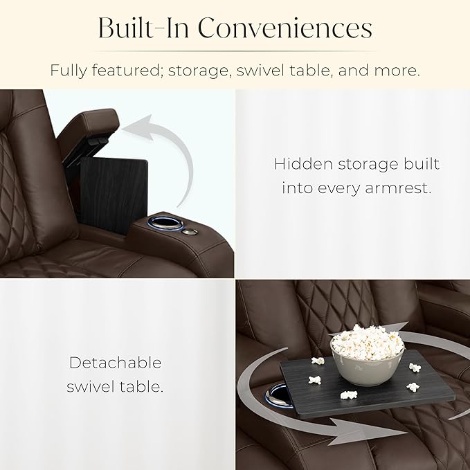 Seatcraft Diamante Zero-Gravity CoolZero Italian Leather Home Theater Seating, Power Headrest, Power Recline, Row of 5 Dual Loveseats, Brown