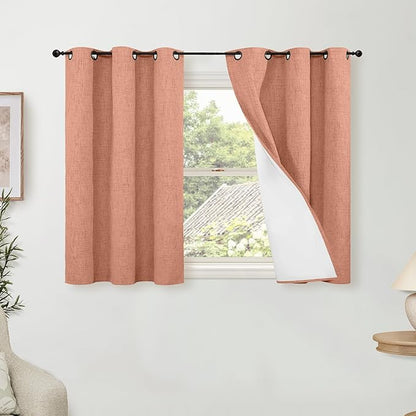 Terracotta Linen Blackout Curtains - 40 Inch Long Thermal Insulated Fall Curtains for Short Cafe Window Basement, Noise Reducing Light Blocking Privacy Curtains 2 Panels, 38x40 Inch 2 Panels
