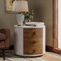 COSIEST 3 Drawer Chest of Drawers, 20 inch MDF Round Storage Cabinet, Retro Whitewash Finish Nightstand, Wood Bedside Table with Drawers for Bedroom Living Room