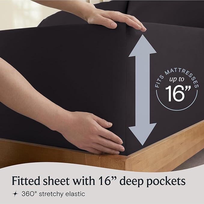 LuxClub 4 PC Full Sheet Set, Deep Pockets Wrinkle Free Cooling Bed Sheets Hotel Bedding for Women, Men, Kids & Teens, Includes 1 Fitted Sheet, 1 Flat Sheet and 2 Pillowcases-Black