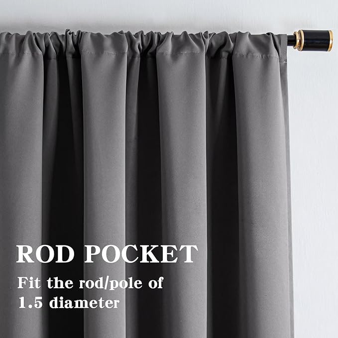 Blackout Curtains 72 Inch Length 2 Panels Set, Black Out Curtains for Bedroom 72 Inch Long, Rod Pocket Energy Saving Room Darkening Drapes for Living Room Window Light Grey(W52 x L72)