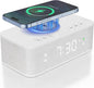 Digital Alarm Clock White Noise, Loud Digital Alarm Clocks Bedrooms, Alarm Clock Speaker Wireless Charger AUX USB Bluetooth Speaker 12/24H Dual Alarm Snooze Adjustable Brightness, White