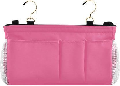 KOPIRIT Neon Rose Red Bedside Caddy Storage Bag Bedside Organizer for Dorm Room Top Bunk Bed Hanging Bag Bedside Shelf 6 Pockets with Hooks for Magazine Water Bottle Holder