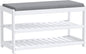 Shoe Bench Entryway, 100% Solid Solid Wood Shoe Rack Bench with Storage and Cushion Padded Seat, 3-Tier Shoe Organizer for Hallway Living Room, Mudrooms, White