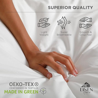 Linen Home 100% Cotton Percale Sheets Twin XL Size, Baby Blue, Deep Pocket, 3 Pieces Set - 1 Flat, 1 Deep Pocket Fitted Sheet and 1 Pillowcase, Crisp Cool and Strong Bed Linen