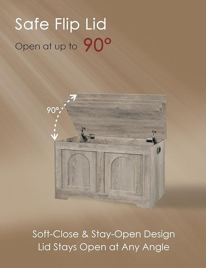 DINZI LVJ Storage Chest, 31.5”Wooden Toy Box with 2 Safety Hinges, Entryway Storage Bench with Flip-Top, Sturdy Storage Trunk for Living Room, Bedroom, Easy Assembly, Gray Wash