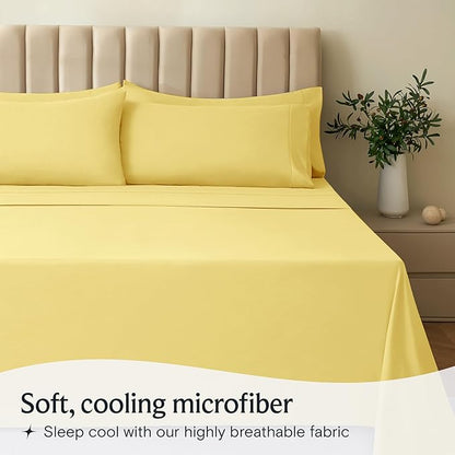 LuxClub 3 PC Twin Sheet Set, Deep Pockets Wrinkle Free Cooling Bed Sheets Hotel Bedding for Women, Men, Kids & Teens, Includes 1 Fitted Sheet, 1 Flat Sheet and 1 Pillowcase-Silky Soft Lemon