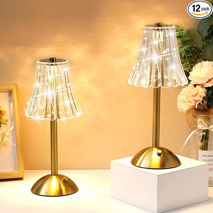 Liliful 12 Pcs Cordless Table Lamp Rechargeable Touch LED Small Gold Portable Battery Operated USB-c Desk Lamp 3 Color Dimmable for Bedroom Living Room Dining (Gold,Rose Style)