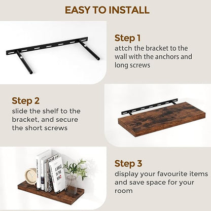 40 Inch Floating Shelves for Wall, 9.3 Inch Deep Shelves for Books & Decor, Wall-Mounted Floating Shelf 40 Inch Long Set of 2, Rustic Wooden Shelf for Living Room, Bedroom, Kitchen, Rustic Brown