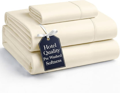 Casa Platino Twin XL Size Bed Set, 3 Piece Set (Flat, Fitted and 1 Pillowcase) – Pre-Washed Soft Brushed Microfiber – Fade Resistant Twin XL Sheet Set with Deep Pockets – Ivory