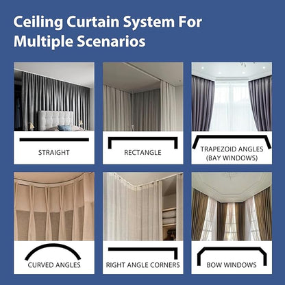 Room Divider Ceiling Mounted Curtains Track Sets Extra Wide Blackout Curtain Flexible Tracks for Bedroom Privacy Partition Separator, 1 Panel White Drape and White Rail, W10 x H7ft