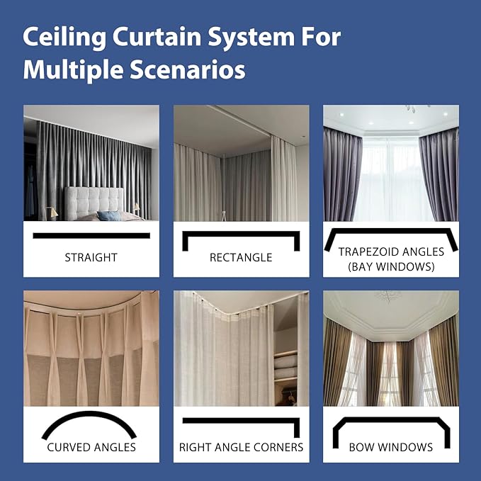 Room Divider Ceiling Mounted Curtains Track Sets Extra Wide Blackout Curtain Flexible Tracks for Bedroom Privacy Partition Separator, 1 Panel Black Drape and White Rail, W10 x H8ft
