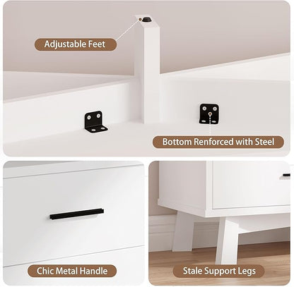 Dresser for Bedroom, 6 Drawer Wide Modern Chest of Drawers with X-Shaped Sturdy Base, Wood Double Dresser Closet Clothes Storage Organizer, Wooden TV Stand for Living Room, Hallway, White