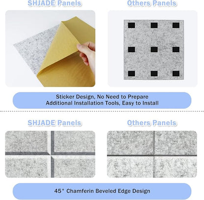 Sound Proof Panels Square Self-Adhesive, 12 Pieces High Density Acoustic Panel, 12" X 12" X 0.4" Stylish Sound Dampening Padding for Studio Recording Office Home(Sesame Black)
