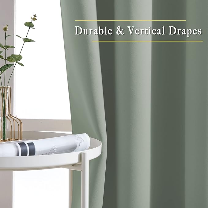 NICETOWN Sage Green Room Darkening 102 inch Curtains, Grommet Thermal Curtains Weighted Window Treatments for Living Room/Farmhouse, W46 x L102, 2 Panels