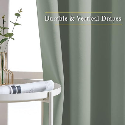 NICETOWN Light Reducing Grommet Curtains - Triple Woven Textured Soft Curtain Panels for Living Room Window Treatment Drapes for Sliding Door (W80 x L108, Sage Green, 2 Pieces)