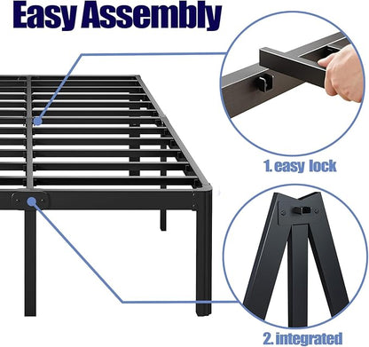 Hunlostten 12" High Heavy Duty California King Bed Frames No Box Spring Needed, Metal Platform Cal King Bed Frame with Round Corners, Easy Assembly, Noise Free, Black