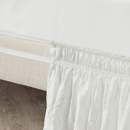 Lush Decor Ruched Ruffle Elastic Easy Wrap Around Bed Skirt Single Queen/King/Cal King Off White - Queen Bed Skirt - Dust Ruffle - Cream Bedskirts