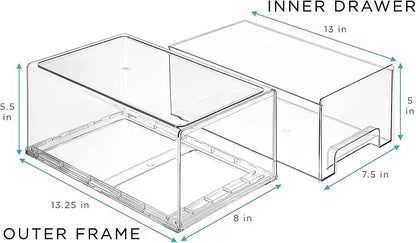 Sorbus Large Clear Stackable Storage Drawers – 2-Pack Plastic Organizer Bins with Handles – Stackable Pull-Out Storage Drawers for Closet, Pantry, Office, Bathroom, Craft, and Toy Organization