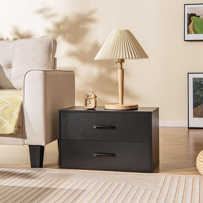 Giantex Stackable Drawers for Closet, 2-Drawer Short Dresser, Multi-Purpose Storage Cube with Anti-Scratch Pads, Anti-Tipping Devices, Storage Cabinet for Living Room, Entryway, Home Office (1, Black)