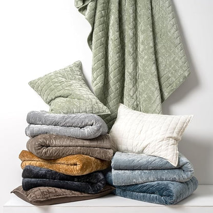 RECYCO Luxury Velvet Quilt Set, Lightweight Velvet Comforter Set, Oversized Bedspread Coverlet Quilted Bedding Set, with 2 Matching Pillow Shams, for All Season, Twin/Twin XL Size, Mocha Brown