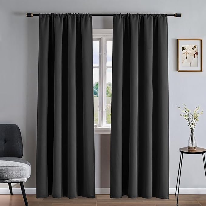Blackout Curtains 96 Inches Long 2 Panels Set, Dark Grey Curtains Thermal Insulated Room Darkening Drapes for Bedroom, Rod Pocket Light Blocking Drapes Living Room(52W × 96L, Dark Grey)