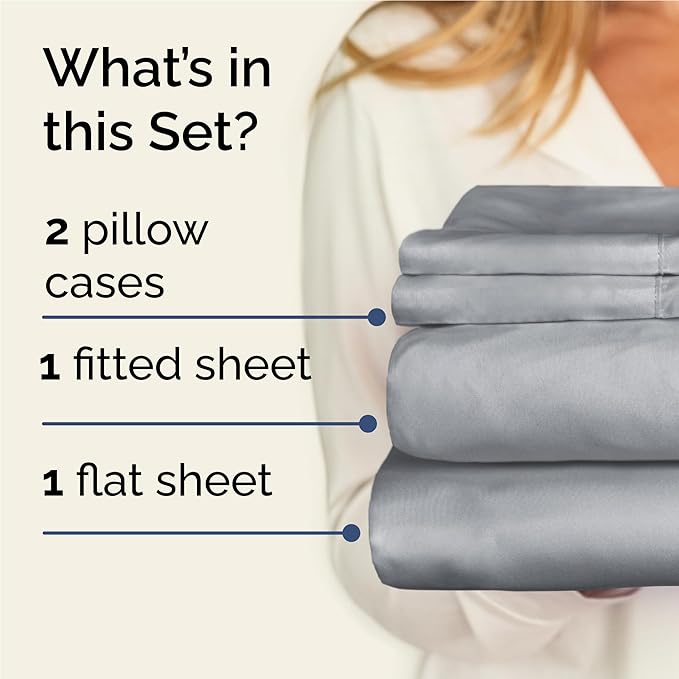 Twin XL 4 Piece Sheet Set - Cooling, Comfy & Breathable - Hotel Luxury Bedding, Includes Fitted Sheet for Women, Men, Kids & Teens - 1 Flat, 1 Fitted Sheet, 2 Pillowcases w/Deep Pockets - Steel Blue