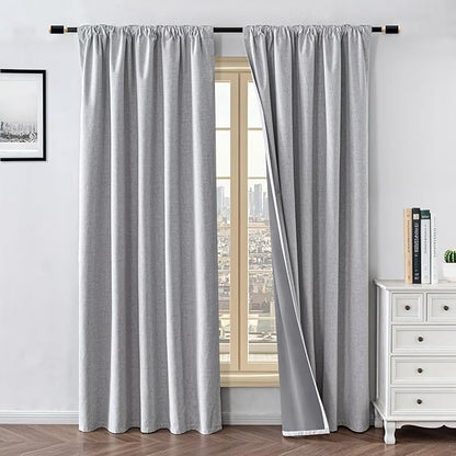 100% Blackout Curtains for Living Room, 108 Inch Curtains 2 Panel Set Light Blocking, Back Tab & Rod Pocket Thermal Insulated Drapes Bedroom Windows Home Decr(52W × 108L inch, Greyish White)