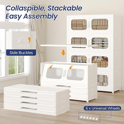 150GAL Extra Large Storage Bins with Lid, 600QT Storage Bins with Wheels, Folding Closet Organizer, Stackable Collapsible Plastic Storage Containers for Home, Office, Kitchen, 3Pack White
