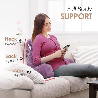 Nestl Reading Pillow with Shredded Memory Foam, Designed for Sitting Up in Bed and Couch, Back and Arms Adjustable Support for Adult & Teens Backrest Pillows for Reading Washable Cover, Lavender Dream