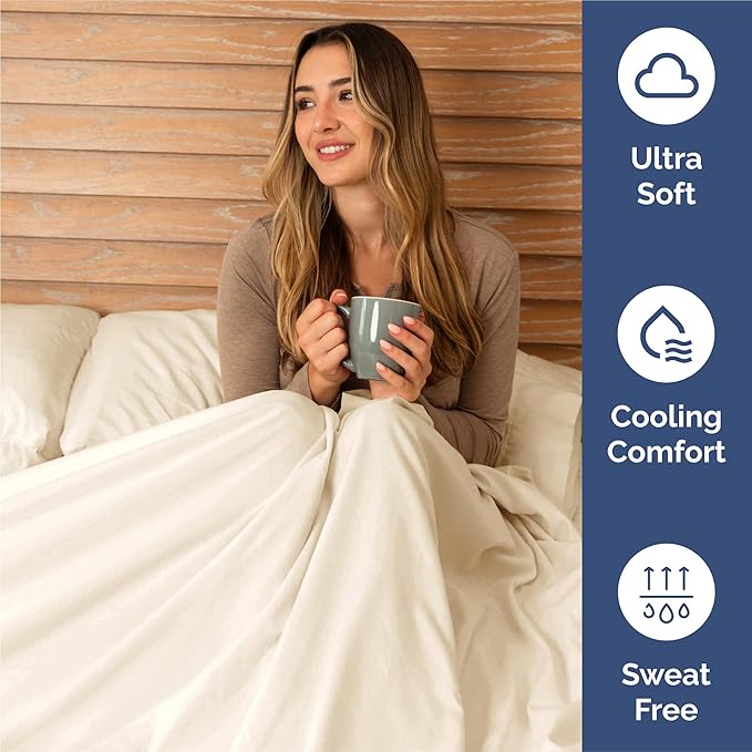 Full 6 Piece Sheet Set - Cooling, Comfy & Breathable - Hotel Luxury Bedding, Includes Fitted Sheet for Women, Men, Kids & Teens - 1 Flat, 1 Fitted Sheet, 4 Pillowcases with Deep Pockets - Off White