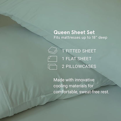SHEEX - Original Performance Sheets Set (Queen) Ecru - Cooling Sheets - Moisture Wicking - 1 Flat Cooling Sheet, 1 Fitted Cooling Sheet, 2 Pillow Covers - Wrinkle Free - Sleep Aid